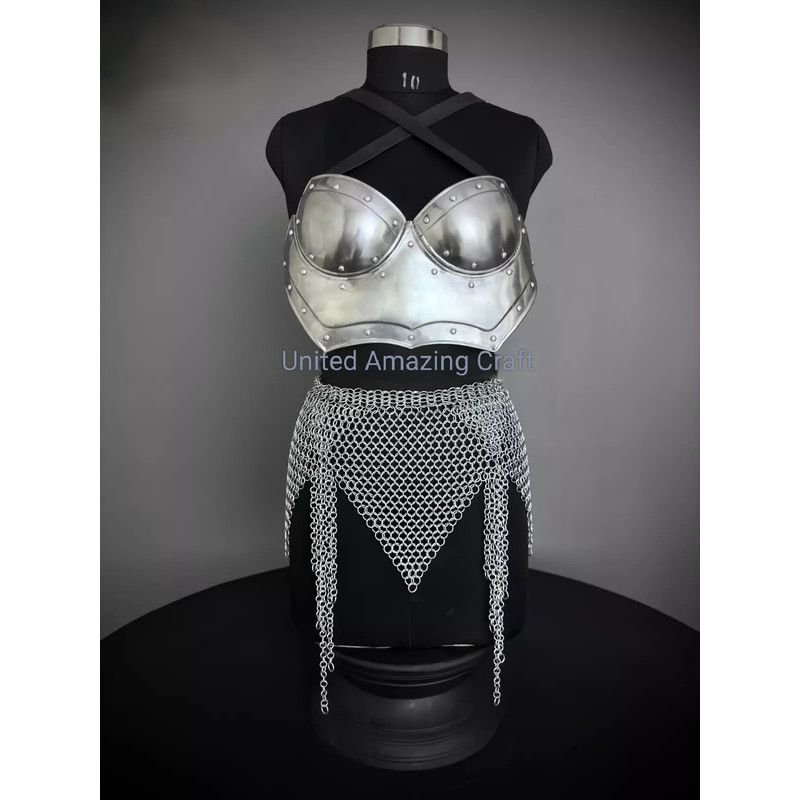 Knight Lady Armor Bust Armor Chainmail Skirt Cosplay Armor Larp Sca Costume 0