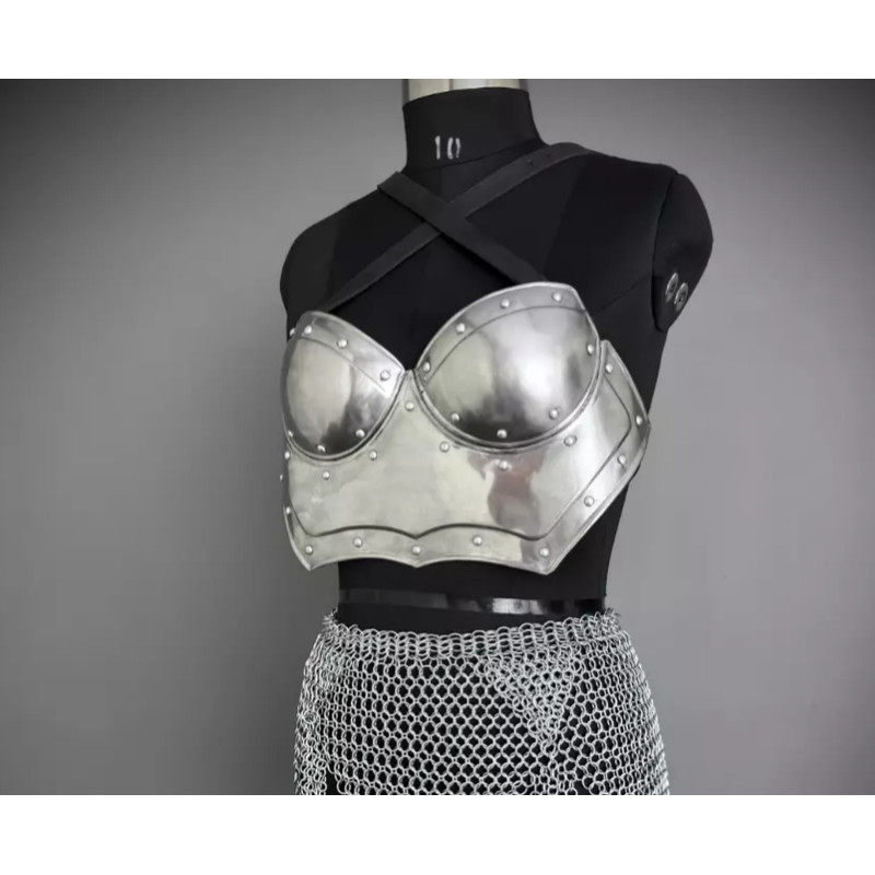 Knight Lady Armor Bust Armor Chainmail Skirt Cosplay Armor Larp Sca Costume 1