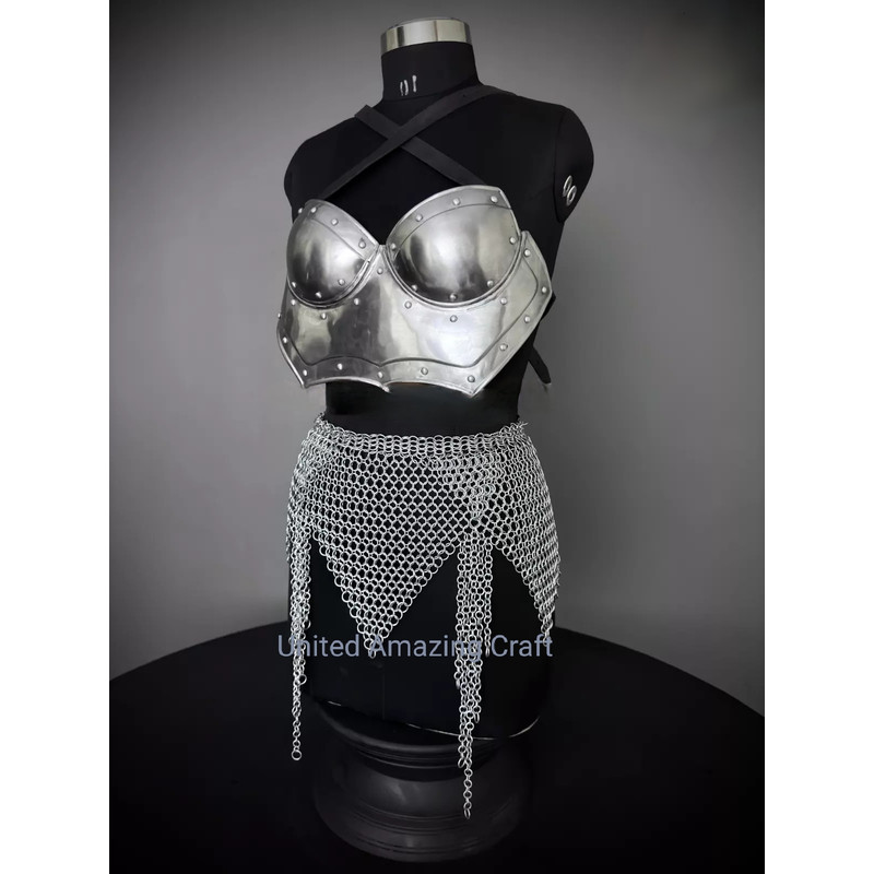 Knight Lady Armor Bust Armor Chainmail Skirt Cosplay Armor Larp Sca Costume 2