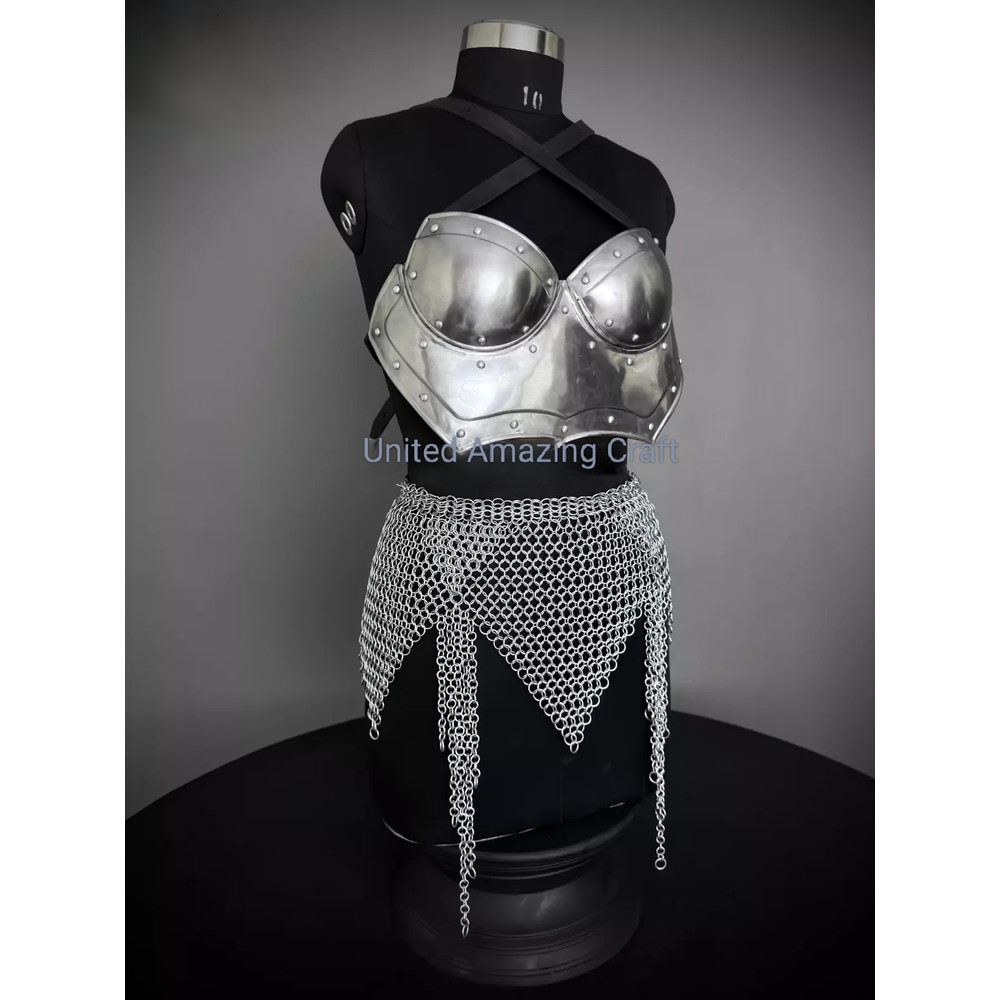 Knight Lady Armor Bust Armor Chainmail Skirt Cosplay Armor Larp Sca Costume 3