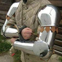 medieval knight steel full arm gothic armor shoulder replica 20 gauge larp