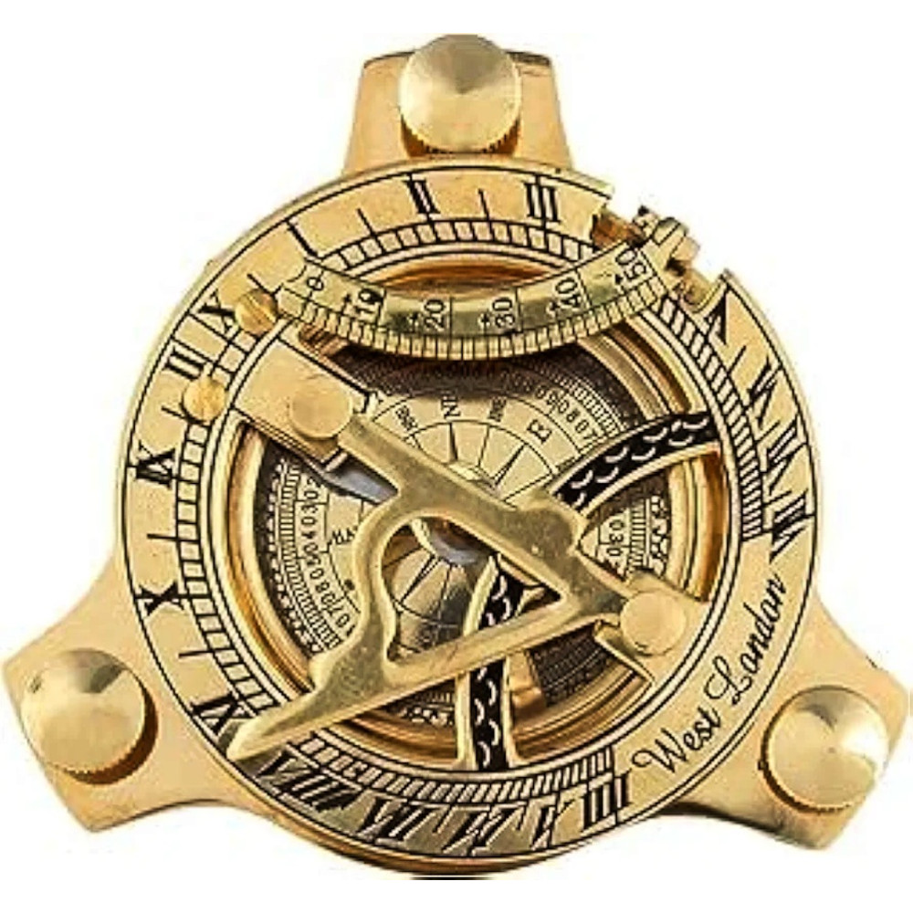 Antique Brass Sundial Solid Golden Sun Compass Rustic Vintage Showpiece Sundial Compass 2