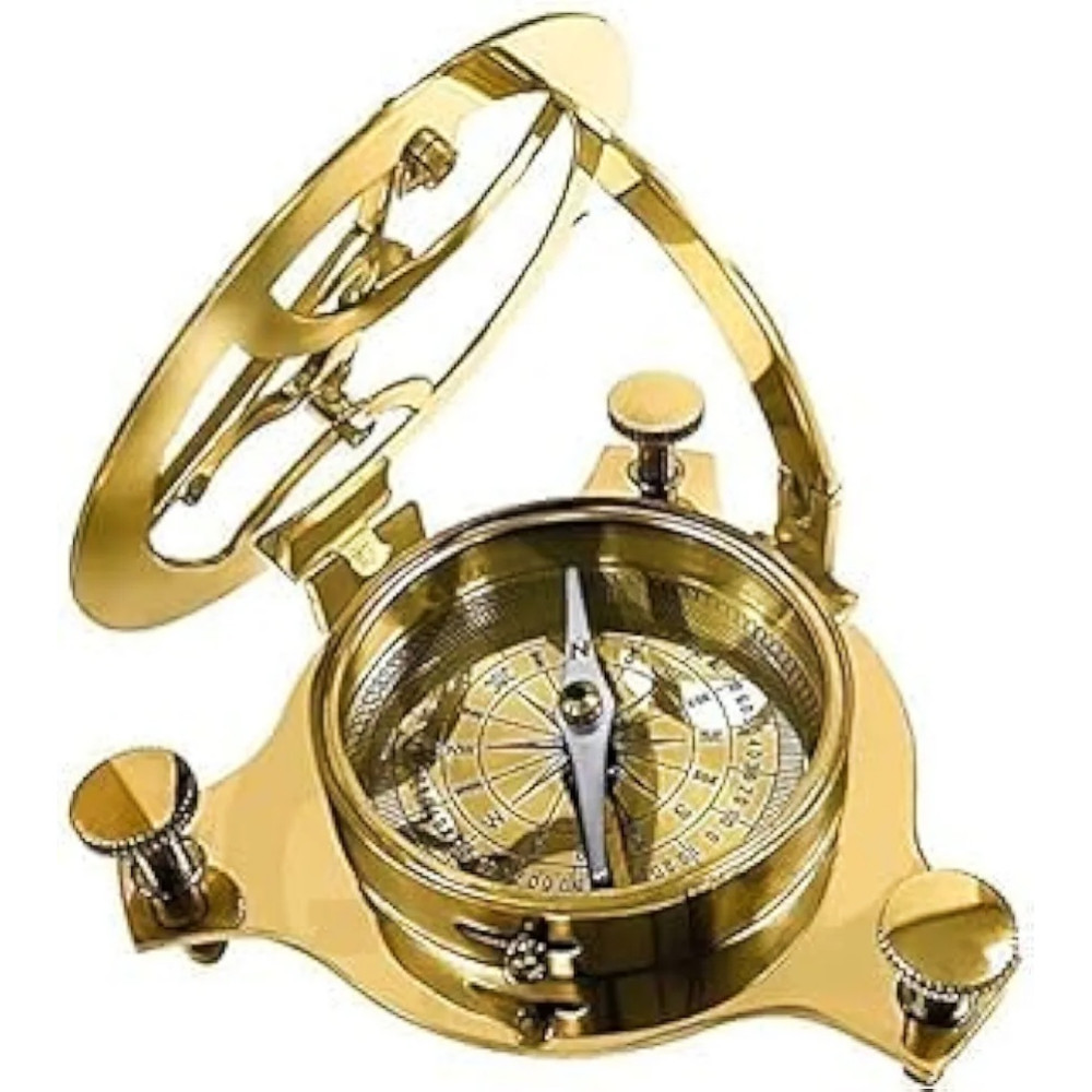 Antique Brass Sundial Solid Golden Sun Compass Rustic Vintage Showpiece Sundial Compass 3