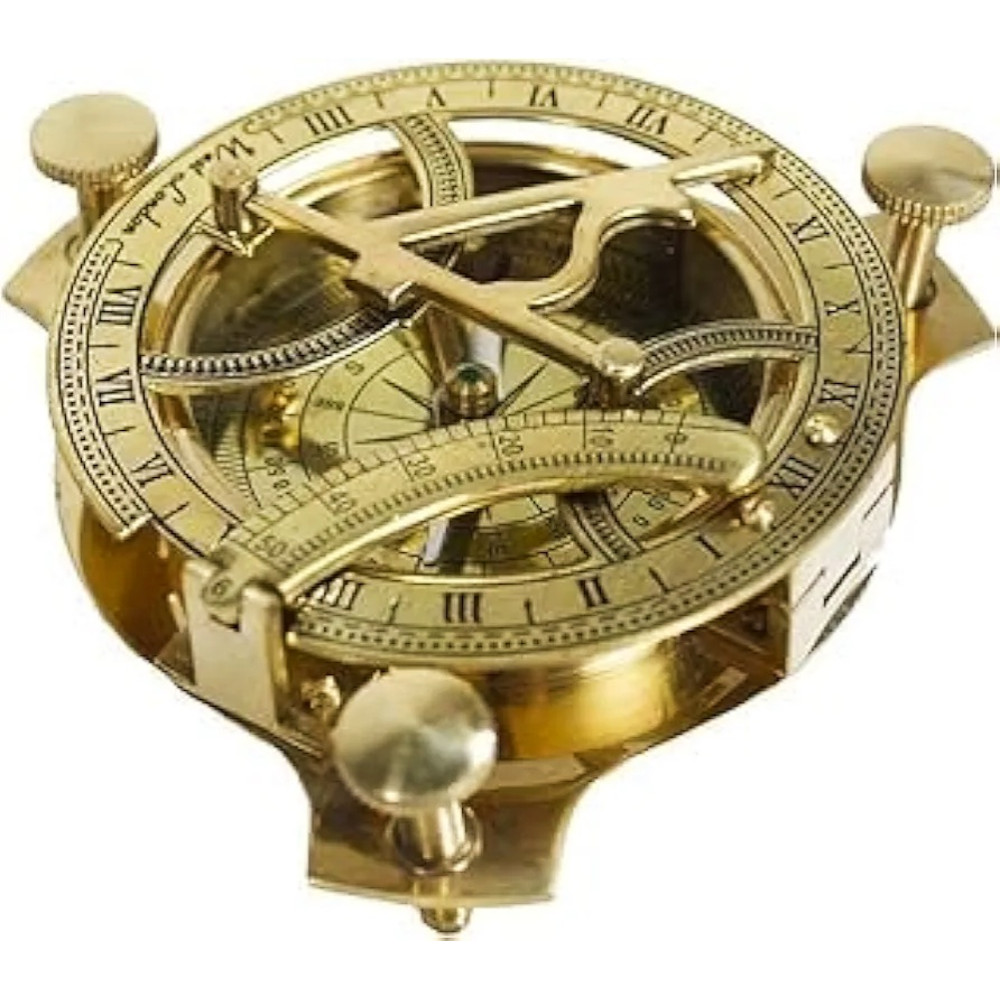 Antique Brass Sundial Solid Golden Sun Compass Rustic Vintage Showpiece Sundial Compass 4