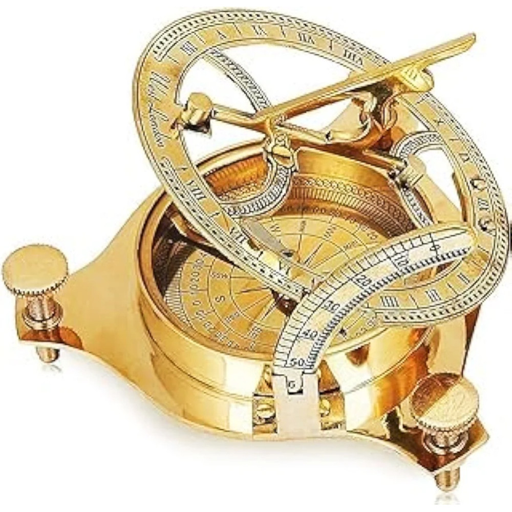 Antique Brass Sundial Solid Golden Sun Compass Rustic Vintage Showpiece Sundial Compass 5