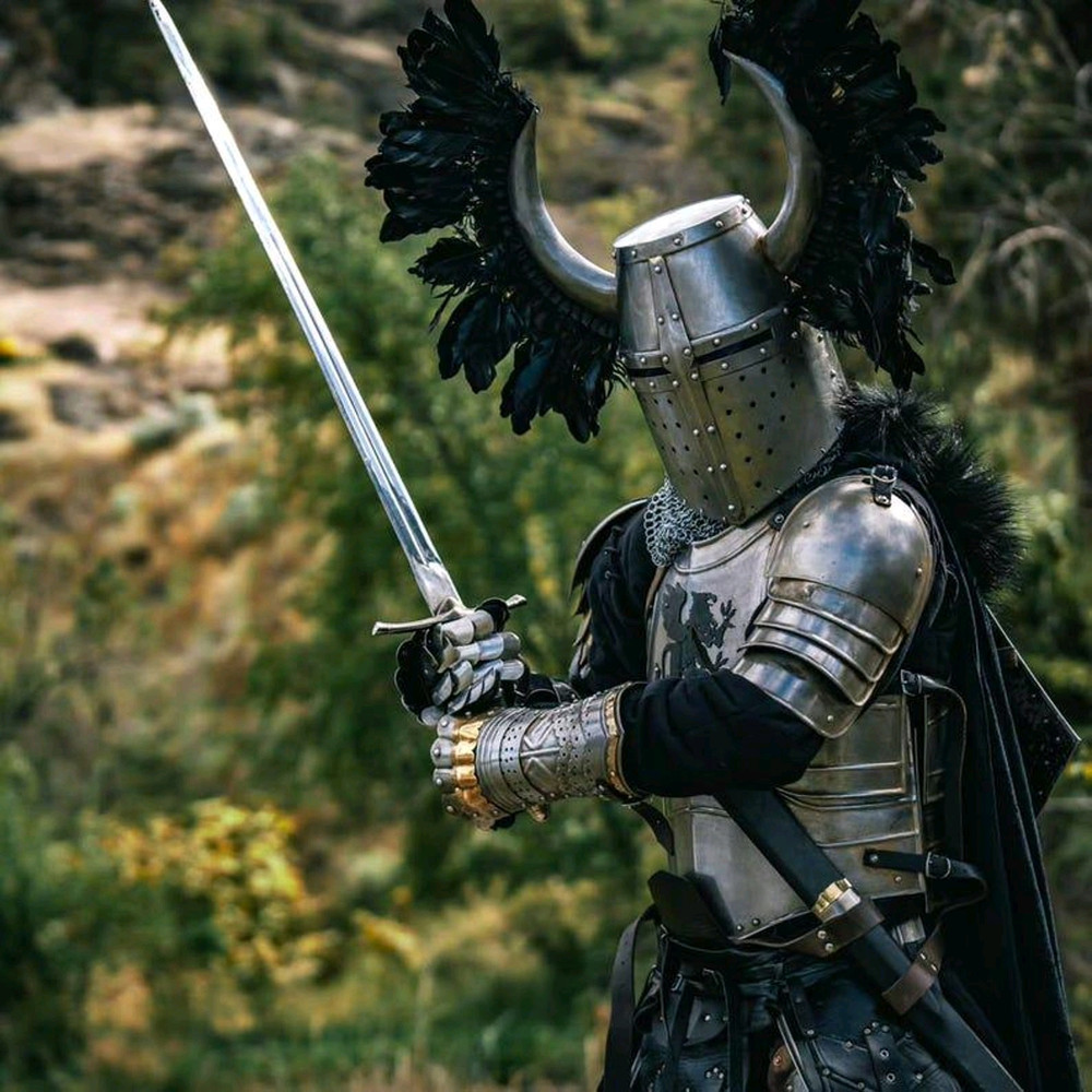 Medieval Templar Horned Back Plums Full Armor Fantasy Crusader Warrior Armor Handmade Fully Func 1