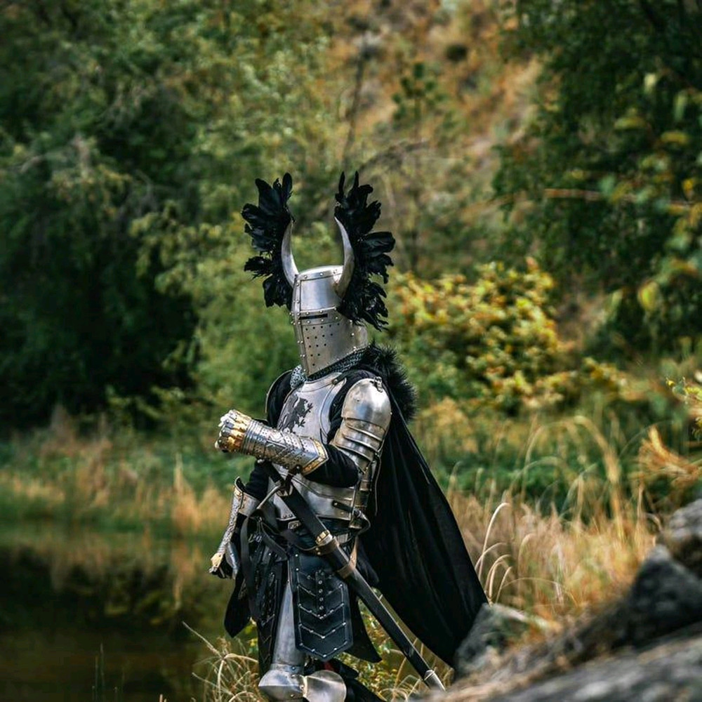 Medieval Templar Horned Back Plums Full Armor Fantasy Crusader Warrior Armor Handmade Fully Func 3