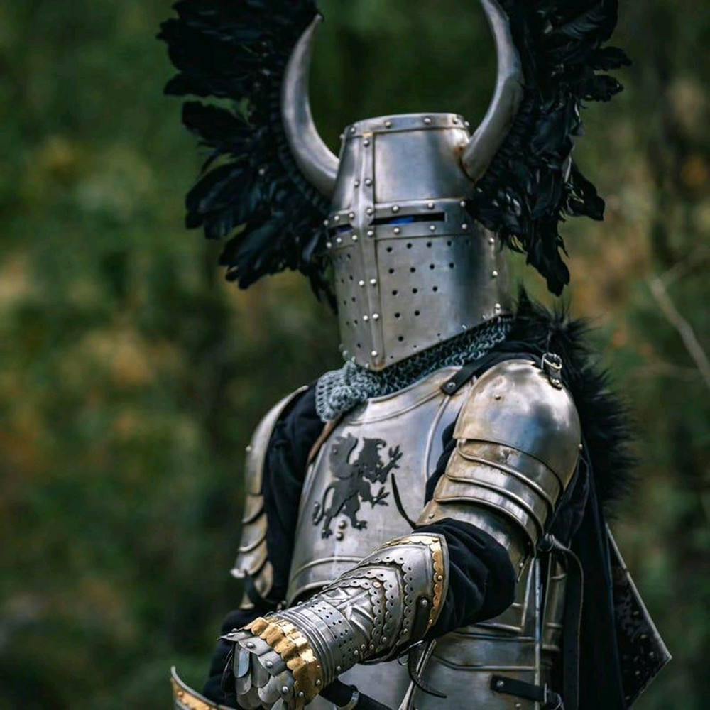 Medieval Templar Horned Back Plums Full Armor Fantasy Crusader Warrior Armor Handmade Fully Func 0