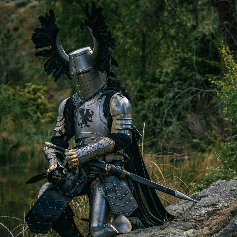 Medieval Templar Horned Back Plums Full Armor Fantasy Crusader Warrior Armor Handmade Fully Func 4