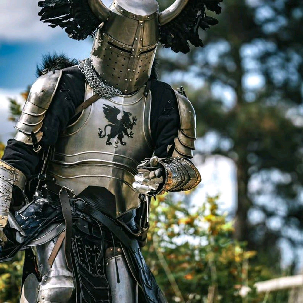 Medieval Templar Horned Back Plums Full Armor Fantasy Crusader Warrior Armor Handmade Fully Func 5