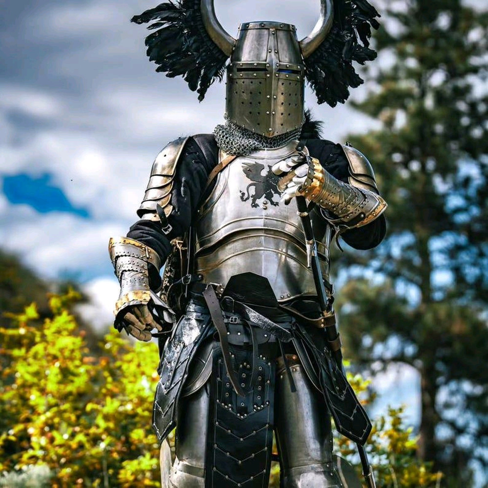 Medieval Templar Horned Back Plums Full Armor Fantasy Crusader Warrior Armor Handmade Fully Func 6