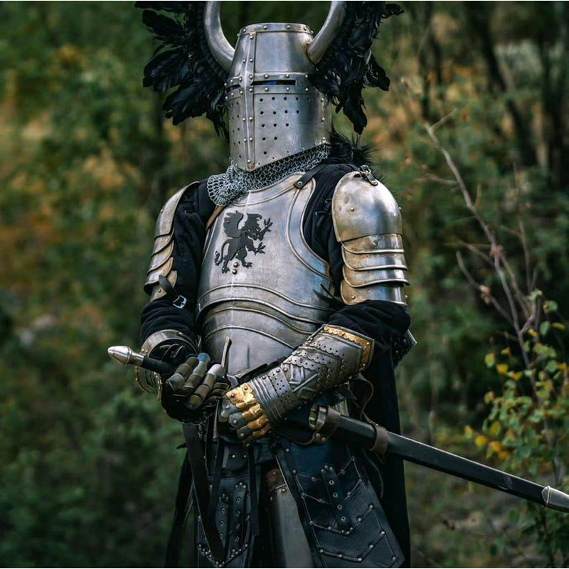Medieval Templar Horned Back Plums Full Armor Fantasy Crusader Warrior Armor Handmade Fully Func 7