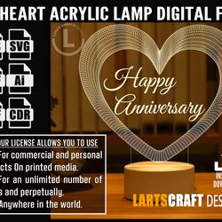 happy anniversary lamp acrylic lamp svg dxf cdr pdf ai eps files for laser cut, cnc, digital vector file glowforge ready