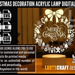 christmas decoration acrylic lamp svg dxf cdr pdf ai eps files for laser cut, cnc, digital vector file glowforge ready