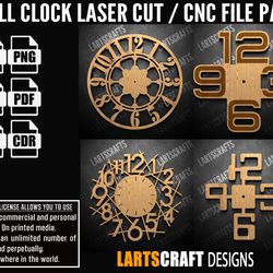 wall clock face set cnc bundle laser cut pack svg vector template for cnc and laser cutting glowforge , cricut