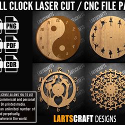 wall clock face set-3 cnc bundle laser cut pack svg vector template for cnc and laser cutting glowforge , cricut