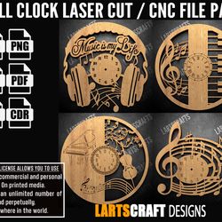 wall clock face set-4 cnc bundle laser cut pack svg vector template for cnc and laser cutting glowforge , cricut