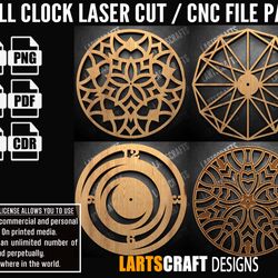 wall clock face set-6 cnc bundle laser cut pack svg vector template for cnc and laser cutting glowforge , cricut