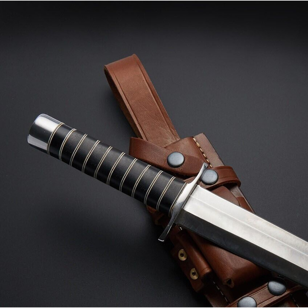 Custom Handmade Beautiful Dagger Knife With Damascus Steel Blade Leather Sheath 1