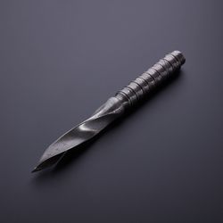 custom handmade beautiful twist damascus steel/ horizontal carry leather sheath "