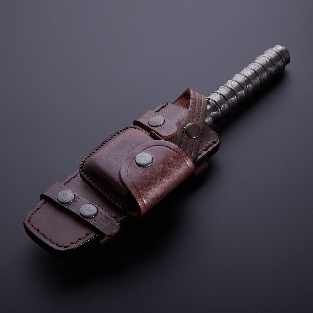 CUSTOM HANDMADE BEAUTIFUL Twist Damascus Steel Horizontal Carry Leather Sheath 1