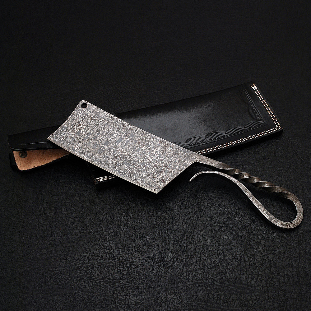 CUSTOM HANDMADE BEAUTIFUL CLEAVER HUNTIG KNIFE WITH PURE COW HIDE LEATHER SHEATH 0