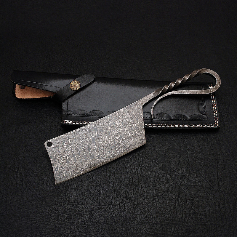 CUSTOM HANDMADE BEAUTIFUL CLEAVER HUNTIG KNIFE WITH PURE COW HIDE LEATHER SHEATH 1