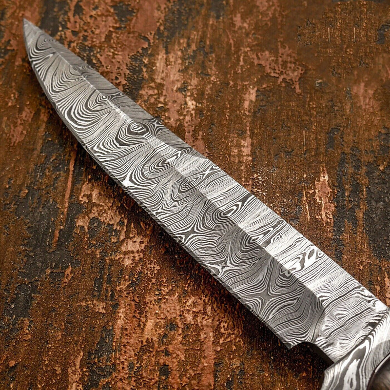 IMPACT CUTLERY RARE CUSTOM DAMASCUS BOWIE KNIFE BURL WOOD HANDLE 921 2