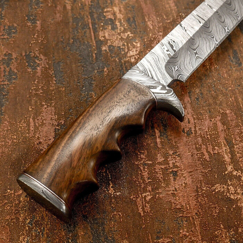 IMPACT CUTLERY RARE CUSTOM DAMASCUS BOWIE KNIFE BURL WOOD HANDLE 921 3