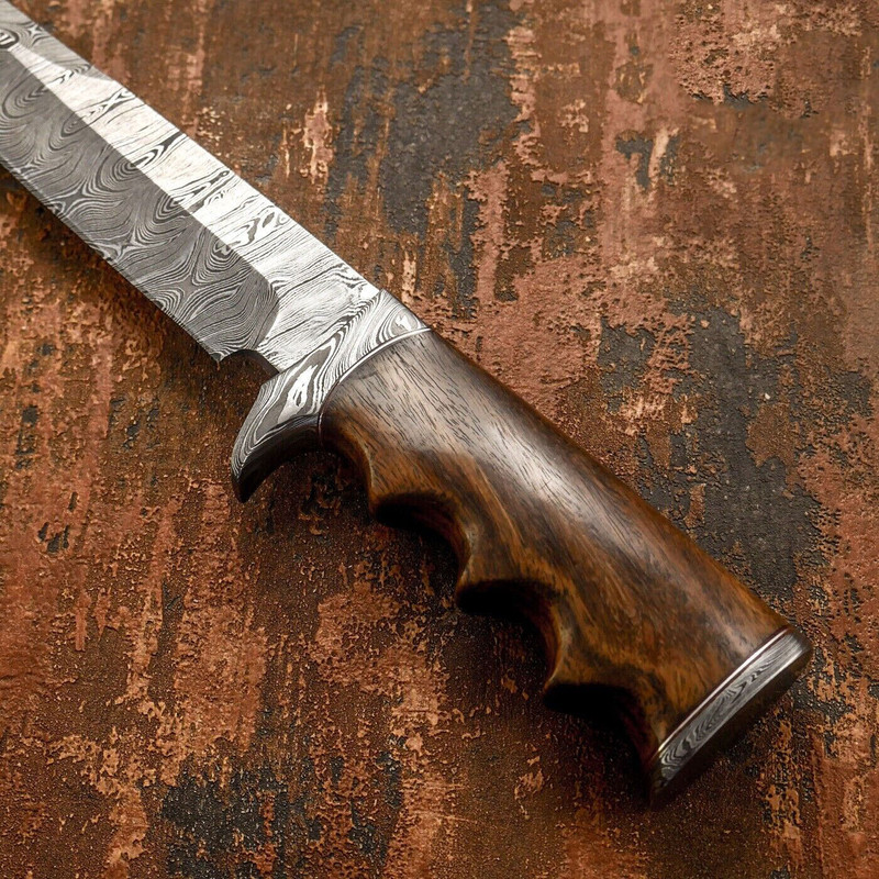 IMPACT CUTLERY RARE CUSTOM DAMASCUS BOWIE KNIFE BURL WOOD HANDLE 921 4