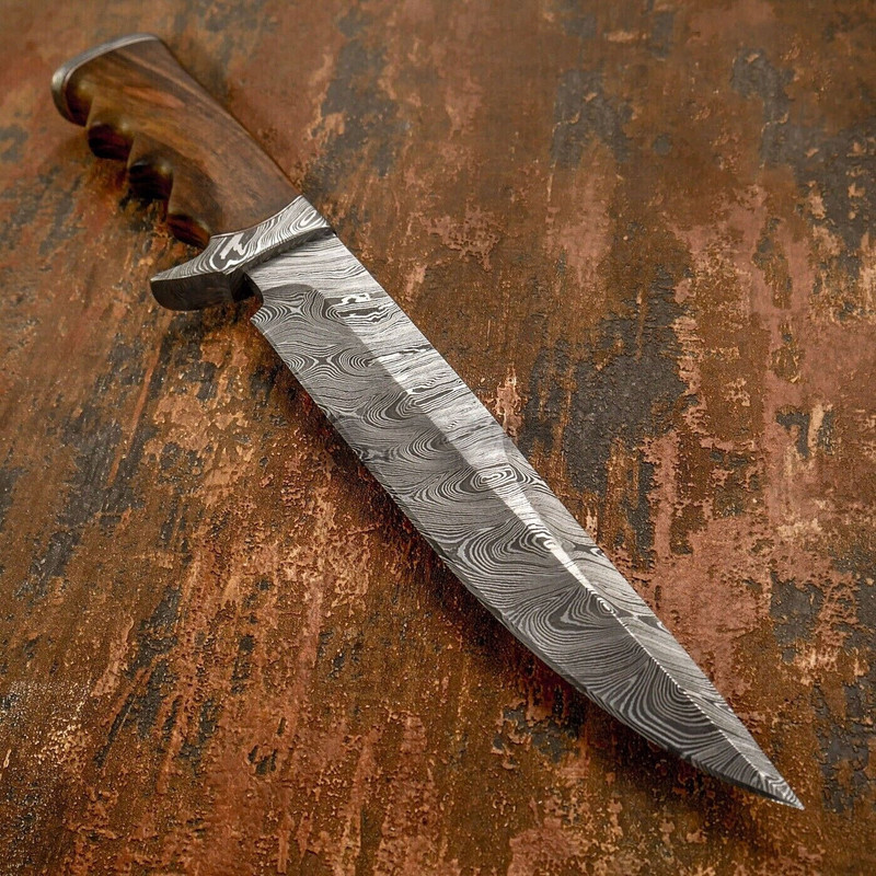 IMPACT CUTLERY RARE CUSTOM DAMASCUS BOWIE KNIFE BURL WOOD HANDLE 921 5