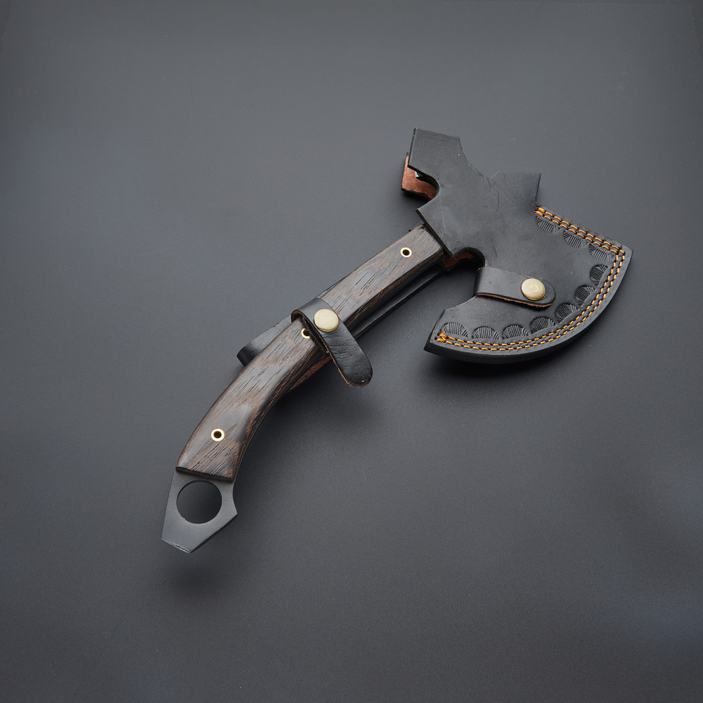 Custom Handmade Unique Black Coated Carbon Steel Axe With Walnut Handle Material 1