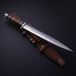 custom handmade beautiful hunting dagger knife with d2 steel blade & leather sheath