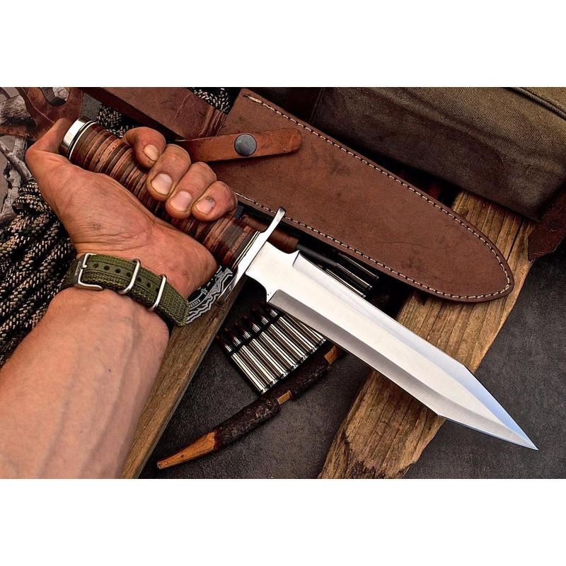 Handmade Beautiful Hunting D2 Tool Steel Bade Knife  Leather Sheathgift For HimherXmas Gift 1
