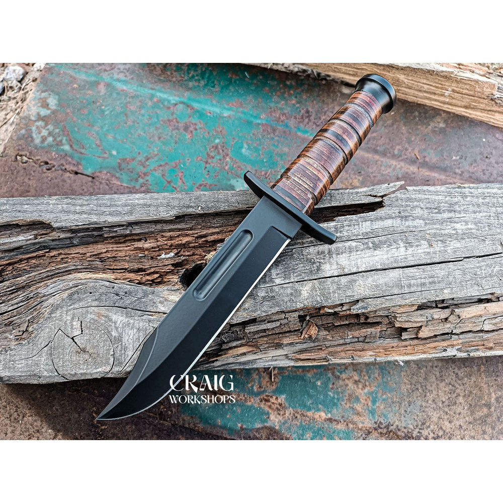 KBar Style Custom Made D2 Tool Steel Fixed Blade Hunting Camping Bowie Knife With Leather Sheath Be 0