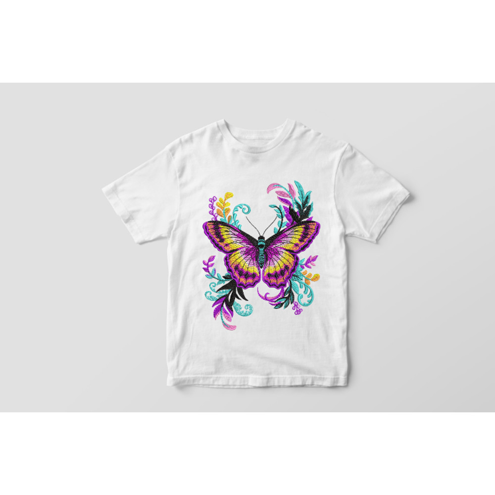 Butterfly And Flowers Embroidery Design 1