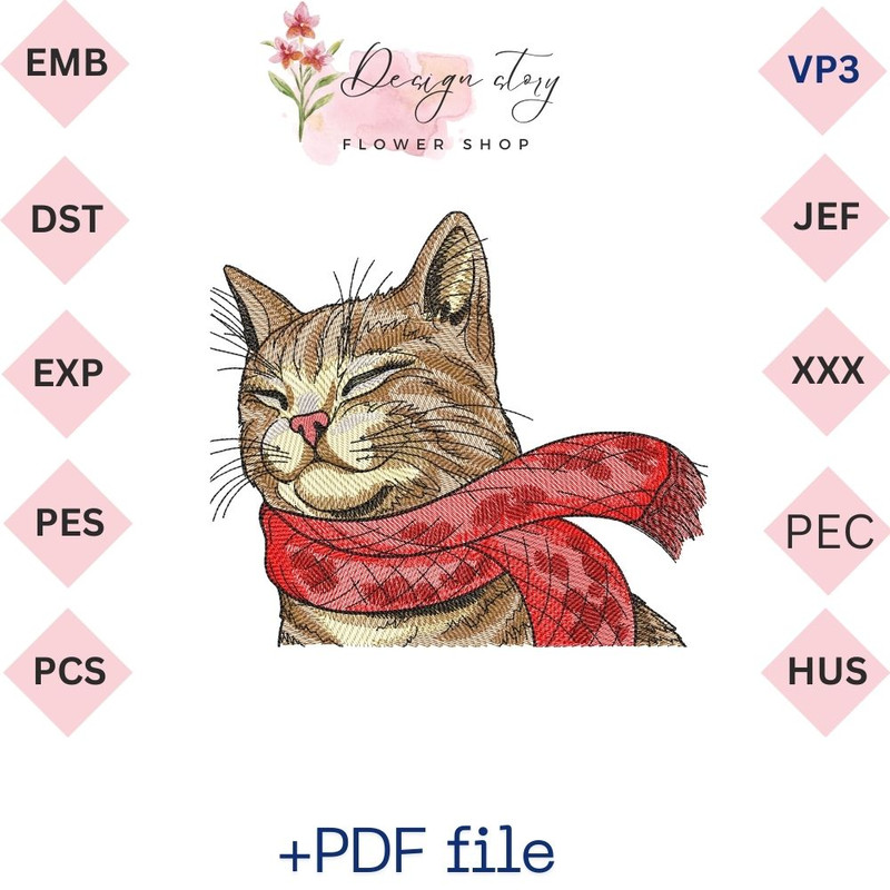 Cute Cat Embroidery Design 0