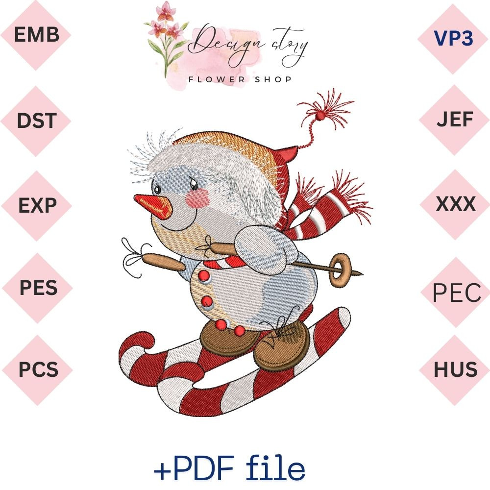 Snowman Ice Skating Embroidery Design 0