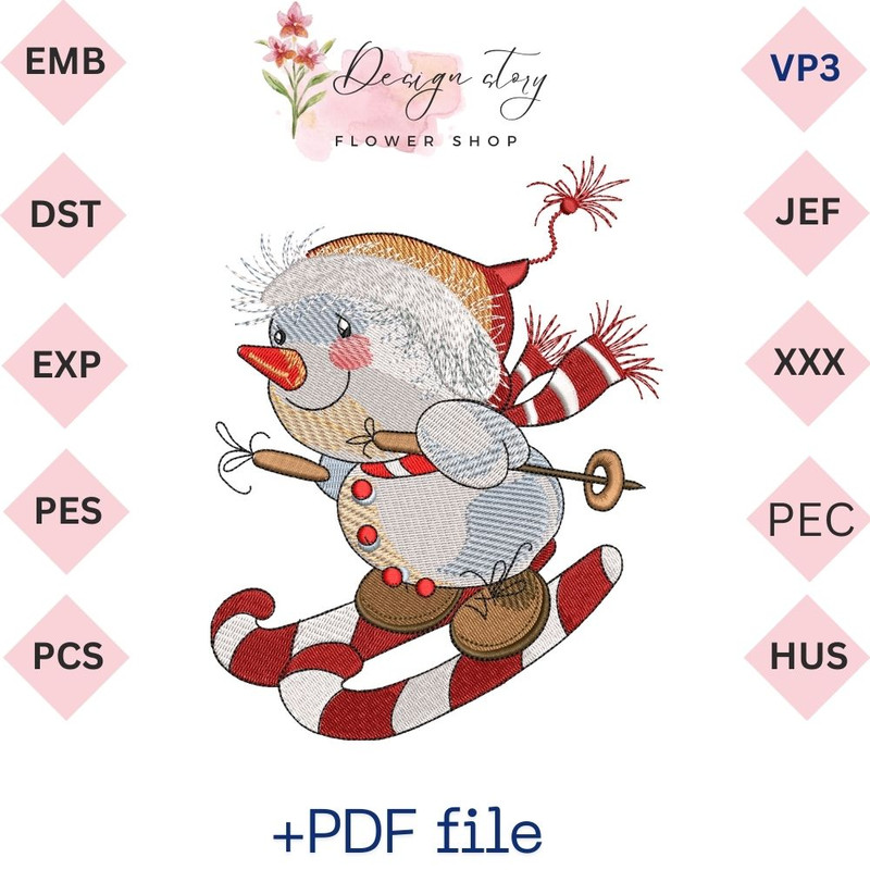 Snowman Ice Skating Embroidery Design 0
