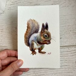 Original Squirrel Painting, Squirrel Watercolor, Wild Animal Painting, Small Wall Decor, Cute Animals, Watercolor Art