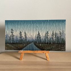 Original Forest Road Painting, Oil On Canvas, Vertical Oil Painting, Landscape Painting, Forest Wall Decor