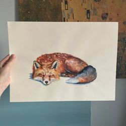 Fox Watercolor Painting Unframed Original Watercolor Fox, Cottagecore Painting, Red Fox Wall Decor