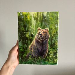 Original Bear Painting, Oil On Canvas, Animal Painting, Grizzly Bear Wall Art, Animal Painting 7 by 9 Art