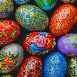 handmade papier mache decorative eggs.
