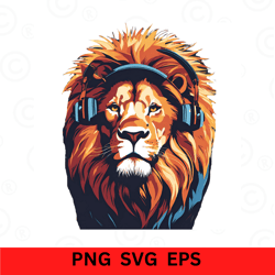 lion listen to music svg, png, eps