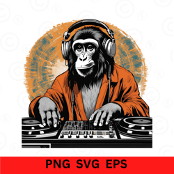 monkey is a dj svg, png, eps