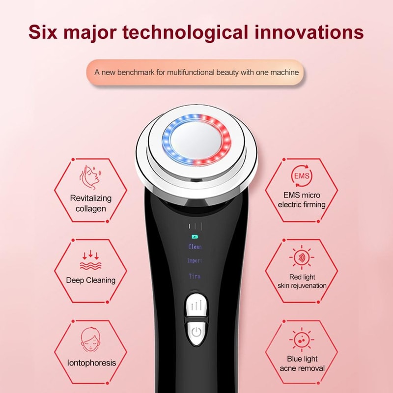 Ultrasonic Ion Facial Beauty Wand With Red Blue Light And Warm Massage 8