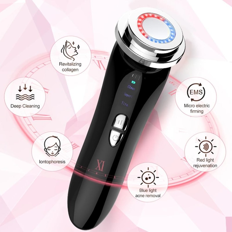 Ultrasonic Ion Facial Beauty Wand With Red Blue Light And Warm Massage 6