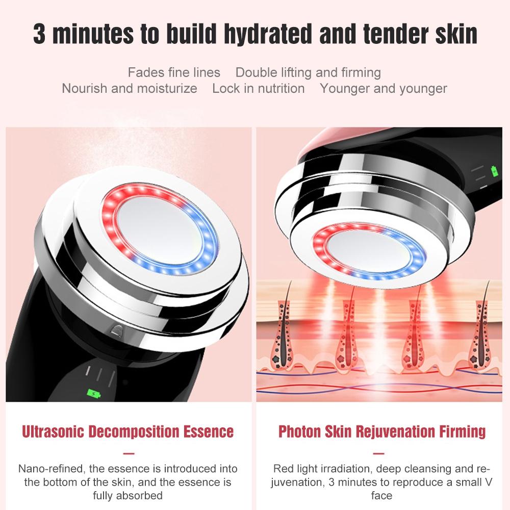 Ultrasonic Ion Facial Beauty Wand With Red Blue Light And Warm Massage 7