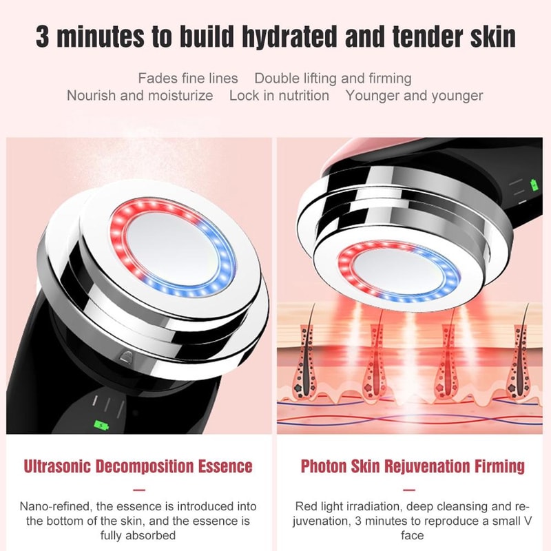 Ultrasonic Ion Facial Beauty Wand With Red Blue Light And Warm Massage 7